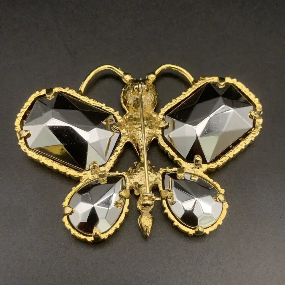 Vintage Rhinestone Butterfly Brooch Gold Tone Purple Green Red Yellow Blue